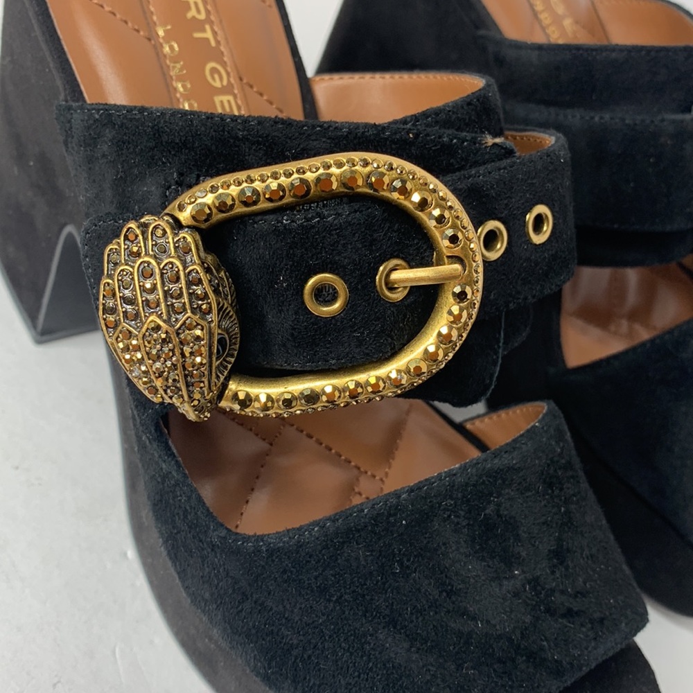 Kurt Geiger Mayfair black suede crystal buckle platform heels NWT - Picture 5 of 12